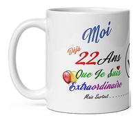 Kalféa Mug anniversaire 22 ans humour vingt deux ans modeste drole tasse haute qualité idée cadeau rigolo vingtaine fete Noel homme femme ami collegue copain pote famille