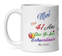 Kalféa Mug anniversaire 41 ans humour quarante et un ans modeste drole tasse haute qualité idée cadeau rigolo quarantaine fete Noel homme femme ami collegue copain pote famille