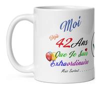 Kalféa Mug anniversaire 42 ans humour quarante deux ans modeste drole tasse haute qualité idée cadeau rigolo quarantaine fete Noel homme femme ami collegue copain pote famille