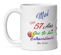 Kalféa Mug anniversaire 57 ans humour cinquante sept ans modeste drole tasse haute qualité idée cadeau rigolo cinquantaine fete Noel homme femme ami collegue copain pote famille