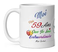 Kalféa Mug anniversaire 59 ans humour cinquante neuf ans modeste drole tasse haute qualité idée cadeau rigolo cinquantaine fete Noel homme femme ami collegue copain pote famille