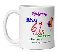 Kalféa Mug anniversaire 61 ans personnalisable humour tasse soixante et un ans tasse drole haute qualité idée cadeau rigolo soixantaine fete Noel homme femme ami collegue copain pote famille