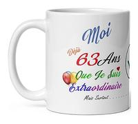 Kalféa Mug anniversaire 63 ans humour soixante trois ans modeste drole tasse haute qualité idée cadeau rigolo soixantaine fete Noel homme femme ami collegue copain pote famille