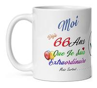Kalféa Mug anniversaire 66 ans humour soixante six ans modeste drole tasse haute qualité idée cadeau rigolo soixantaine fete Noel homme femme ami collegue copain pote famille