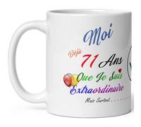 Kalféa Mug anniversaire 71 ans humour tasse soixante et onze ans modeste drole tasse haute qualité idée cadeau rigolo fete Noel homme femme ami collegue copain pote famille