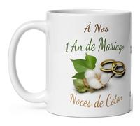 Kalféa Mug anniversaire mariage 1 an noces de coton tasse un an mariage Idée Cadeau Originale mari femme couple noel fete époux épouse céramique 325ml