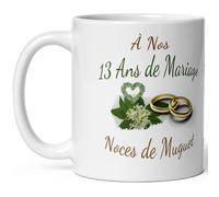 Kalféa Mug anniversaire mariage 13 ans noces de muguet tasse treize ans mariage Idée Cadeau Originale mari femme couple noel fete époux épouse céramique 325ml