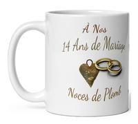 Kalféa Mug anniversaire mariage 14 ans noces de plomb tasse quatorze ans mariage Idée Cadeau Originale mari femme couple noel fete époux épouse céramique 325ml
