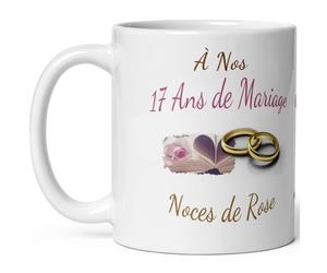 Kalféa Mug anniversaire mariage 17 ans noces de rose tasse dix sept ans mariage Idée Cadeau Originale mari femme couple noel fete époux épouse céramique 325ml