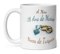 Kalféa Mug anniversaire mariage 18 ans noces de turquoise tasse dix huit ans mariage Idée Cadeau Originale mari femme couple noel fete époux épouse céramique 325ml