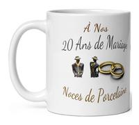 Kalféa Mug anniversaire mariage 20 ans noces de porcelaine tasse vingt ans mariage Idée Cadeau Originale mari femme couple noel fete époux épouse céramique 325ml