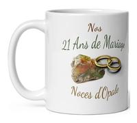 Kalféa Mug anniversaire mariage 21 ans noces d'Opale tasse vingt et un ans mariage Idée Cadeau Originale mari femme couple noel fete époux épouse céramique 325ml