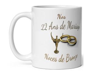 Kalféa Mug anniversaire mariage 22 ans noces de Bronze tasse vingt deux ans mariage Idée Cadeau Originale mari femme couple noel fete époux épouse céramique 325ml