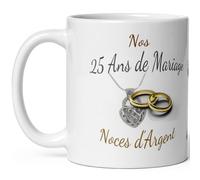 Kalféa Mug anniversaire mariage 25 ans noces d'Argent tasse vingt cinq ans mariage Idée Cadeau Originale mari femme couple noel fete époux épouse céramique 325ml