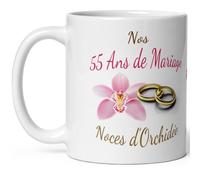 Kalféa Mug anniversaire mariage 55 ans noces d'Orchidée tasse cinquante cinq ans mariage Idée Cadeau Originale mari femme couple noel fete époux épouse céramique 325ml
