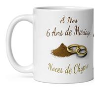 Kalféa Mug anniversaire mariage 6 ans noces de chypre tasse six ans mariage Idée Cadeau Originale mari femme couple noel fete époux épouse céramique 325ml