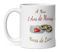 Kalféa Mug anniversaire mariage 7 ans noces de laine tasse sept ans mariage Idée Cadeau Originale mari femme couple noel fete époux épouse céramique 325ml