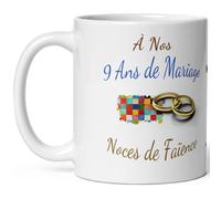 Kalféa Mug anniversaire mariage 9 ans noces de faience tasse neuf ans mariage Idée Cadeau Originale mari femme couple noel fete époux épouse céramique 325ml