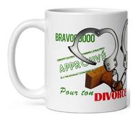Kalféa Mug divorce bravo menottes sceau et bouteille de bulles tasse drole séparation homme femme idee cadeau marrant noel anniversaite famille collegue