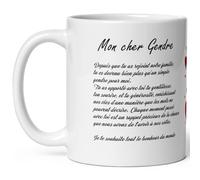 Kalféa Mug Gendre amour Tasse mon gendre je t'aime avec déclaration et coeurs Mug beau-fils tendresse tirade à offrir Tasse idée cadeau fête anniversaire Noël céramique 325ml café thé petit déjeuner