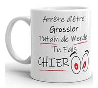 Kalféa Mug humour arrête d'être grossier avec gros mots tasse céramique cadeau originale haute qualité homme femme collègue ami famille anniversaire Noel fête 325ml