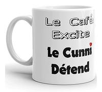 Kalféa Mug Humour coquin le café excite le cunni détend tasse céramique Qualité Idée Cadeau Originale Anniversaire Noël Fête ami collegue homme femme famille fiancé super pote 325ml