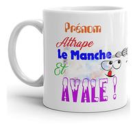 Kalféa Mug Humour personnalisable attrape le manche et avale prénom personnalisé Tasse Drôle Qualité Idée Cadeau Originale anniversaire fête Noël Amis Collègue Frere Soeur Famille Parent