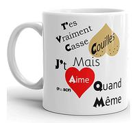 Kalféa Mug humour t'es vraiment casse couilles mais je t'aime pas bcp offrir Tasse céramique amour vache homme femme drôle coquine idée cadeau Noël anniversaire fête famille collègue ami 325ml