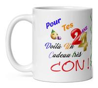 Kalféa Mug joyeux anniversaire 24 ans humour vingt quatre ans cadeau drole et con idée tasse céramique haute qualité rigolo soixantaine fete Noel homme femme ami collegue copain pote famille 325ml