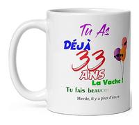 Kalféa Mug joyeux anniversaire 33 ans humour tasse trente trois ans tasse drole haute qualité idée cadeau rigolo trentaine fete Noel homme femme ami collegue copain pote famille
