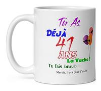 Kalféa Mug joyeux anniversaire 41 ans humour tasse quarante et un ans tasse drole haute qualité idée cadeau rigolo quarantaine fete Noel homme femme ami collegue copain pote famille