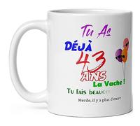 Kalféa Mug joyeux anniversaire 43 ans humour tasse quarante trois ans tasse drole haute qualité idée cadeau rigolo quarantaine fete Noel homme femme ami collegue copain pote famille