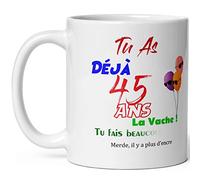 Kalféa Mug joyeux anniversaire 45 ans humour tasse quarante cinq ans tasse drole haute qualité idée cadeau rigolo quarantaine fete Noel homme femme ami collegue copain pote famille