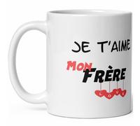 Kalféa Mug mon frère je t'aime tasse amour love tendresse pour cadeau original Noel anniversaire fete Mug céramique déclaration d'amour avec coeur homme demi frère frangin frérot 325ml