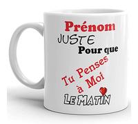 Kalféa Mug personnalisable amour prénom texte pour que tu penses à moi le matin Tasse à personnaliser homme femme idée cadeau joyeux anniversaire surprise Noël Fête homme femme céramique 325ml