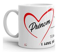 Kalféa Mug personnalisable prénom avec coeur et je t'aime en plusieurs langues Tasse à personnaliser homme femme déclaration d'amour idée cadeau Noël anniversaire fête