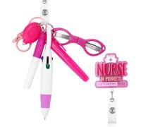 Kalhj-Lot De 7 Stylo Infirmière,Inclus Stylo À Bille Rétractable Marqueur Permanent Surligneur Lampe De Poche Led Porte-Clés Pour Infirmière Ciseaux Accessoires Pour Badges D'infirmière Cadeaux