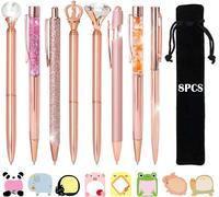 Kalhj-Parure De Stylos À Bille,Comprenant 8 Stylo Fantaisie À Encre Noire,8 Étui Stylo En Velours Et 8 Paquets De Post It Pour L'école,Le Bureau,Etc.(Or Rose)