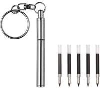 Kalhj-Porte-Clés Stylo Con 6 Recharges,Mini Portable En Acier Inoxydable Stylo Télescopique Stylo À Bille Petit Rétractable Outil Porte-Clés Pour Les Voyages En Plein Air
