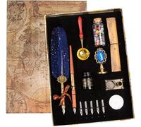 Kalhj-Set De Calligraphie Vintage,Stylos À Encre Avec Plumes De Rechange,Cire D'étanchéité,Papier À Lettre,Encre Noire,Enveloppes,Cuillère À Fondre De La Cire Pour Les Invitations De Mariage