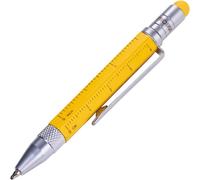Kalhj-Stylo À Bille Multitâche (Petit),Règle Centimètres/Pouces,Tournevis Cruciforme,Stylet (Jaune),Mine Noire,Avec 2 Mines De Rechange En Aluminium/Laiton/Acier Mat,Jaune