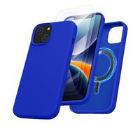 kalibri Coque Compatible avec Apple iPhone 14 Coque - Housse Silicone Magnétique Compatible avec MagSafe - 2X Verre de Protection Bleu Baltique