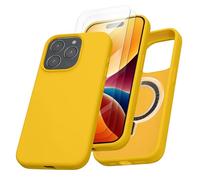 kalibri Coque Compatible avec Apple iPhone 15 Pro Coque - Housse Silicone Magnétique Compatible avec MagSafe - 2X Verre de Protection Jaune radieux