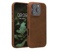 kalibri Coque Compatible avec Apple iPhone 16 Pro - Coque étui de Protection téléphone en Cuir véritable - Marron