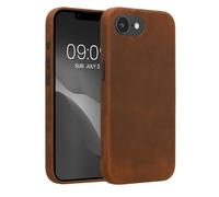 kalibri Coque Compatible avec Apple iPhone 17e / iPhone 16e - Coque étui de Protection téléphone en Cuir véritable - Marron