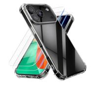 kalibri Coque Transparente Compatible avec Apple iPhone 18 Pro Max/iPhone 17 Pro Max Coque - Coque Cristal TPU avec Protection des Coins et 2X Film Écran en Verre Trempé - Transparent