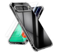 kalibri Coque Transparente Compatible avec Google Pixel 10 / Pixel 10 Pro - Coque Cristal TPU avec Protection des Coins et 2X Film Écran en Verre Trempé - Transparent