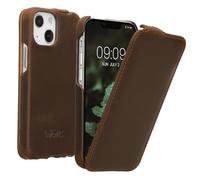 kalibri Housse Rabattable Pochette Ultra Fine Compatible avec Apple iPhone 13 Mini - Étui de Protection en Cuir - Marron