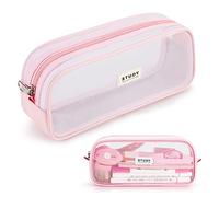 KALIDI Grande trousse transparente pour crayons, papeterie, maquillage, pour étudiant, école, collège et bureau, rose, 23cm/9inch x 6.5cm/2.6inch x 10cm/3.9inch, Compacte