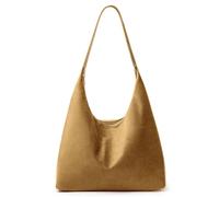 KALIDI Sac hobo vintage 15 l en cuir synthétique avec fermeture éclair, sac de travail en cuir végétalien, sac de voyage pour femme, Kakhi, Medium